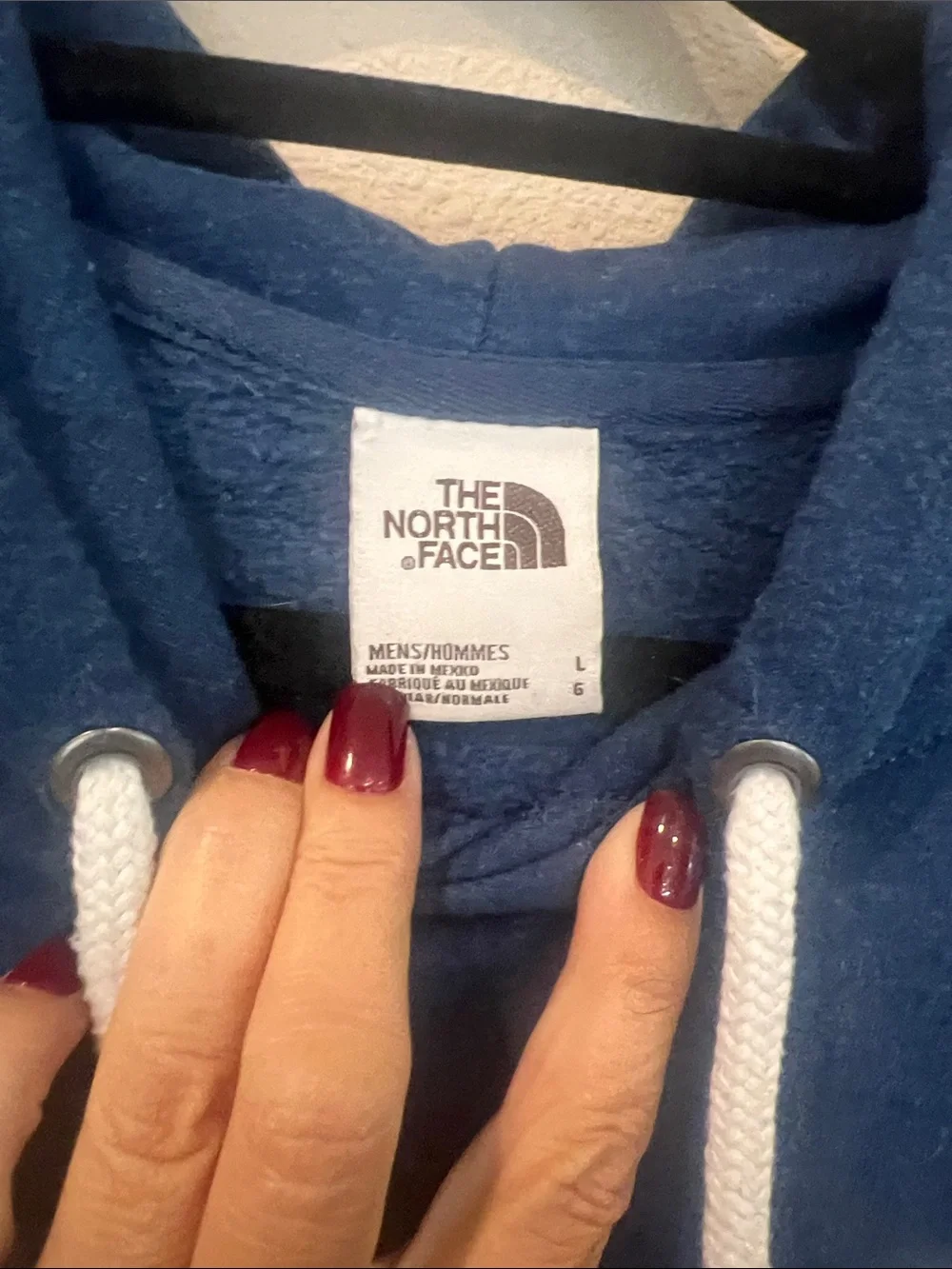The North Face Men's Blue Crewneck Hoodie with White Logo Patch
